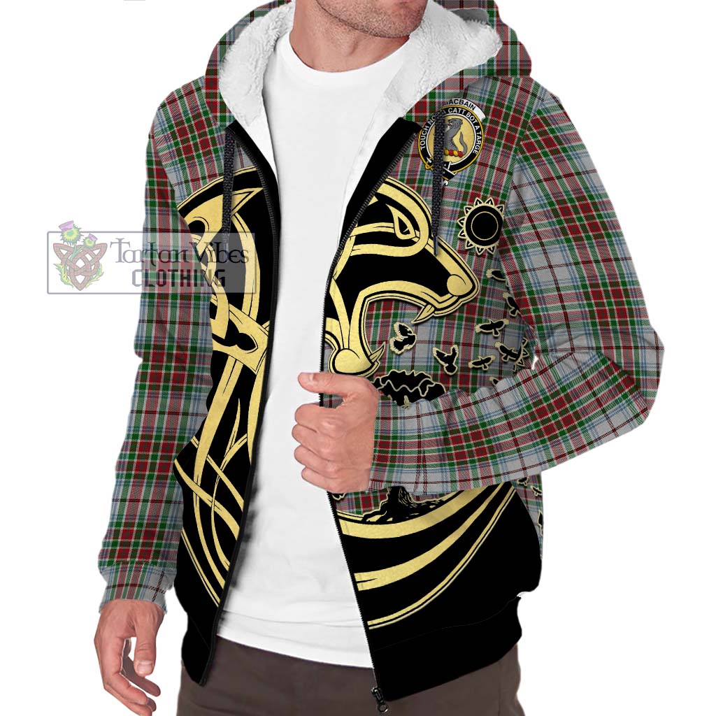 Tartan Vibes Clothing MacBain Dress Tartan Sherpa Hoodie with Family Crest Celtic Wolf Style