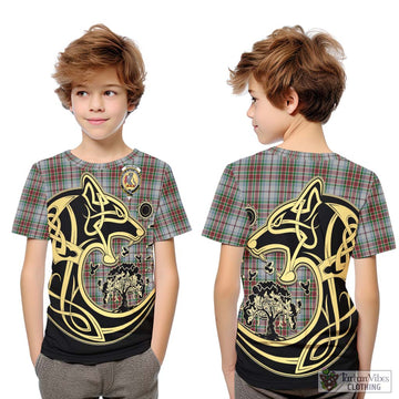 MacBain Dress Tartan Kid T-Shirt with Family Crest Celtic Wolf Style