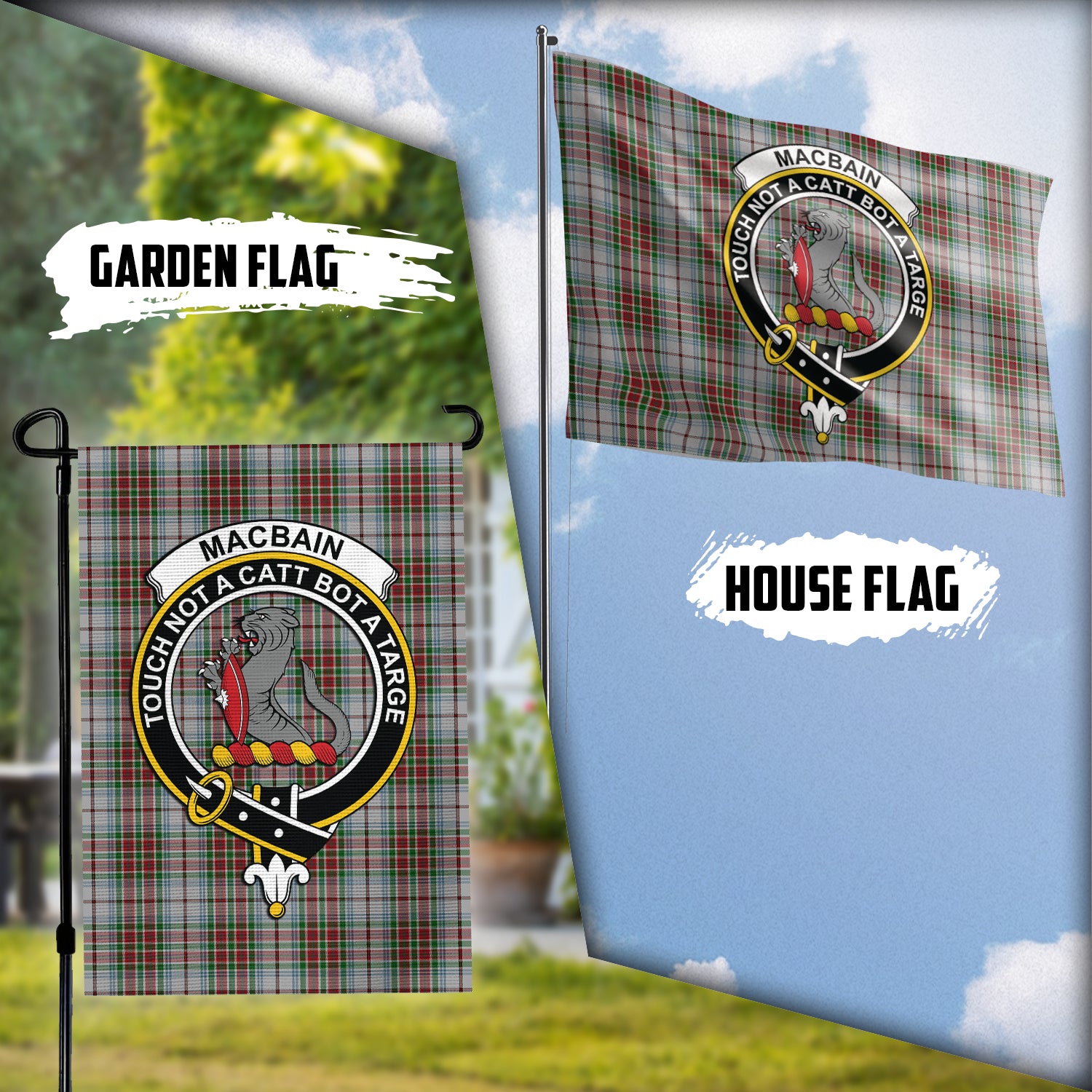 MacBain Dress Tartan Flag with Family Crest Garden Flag (Vertical) - Tartan Vibes Clothing