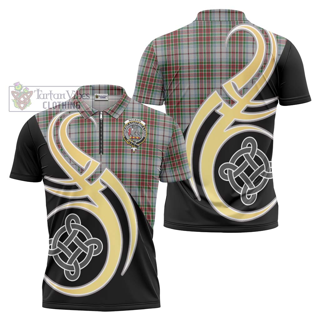 Tartan Vibes Clothing MacBain Dress Tartan Zipper Polo Shirt with Family Crest and Celtic Symbol Style