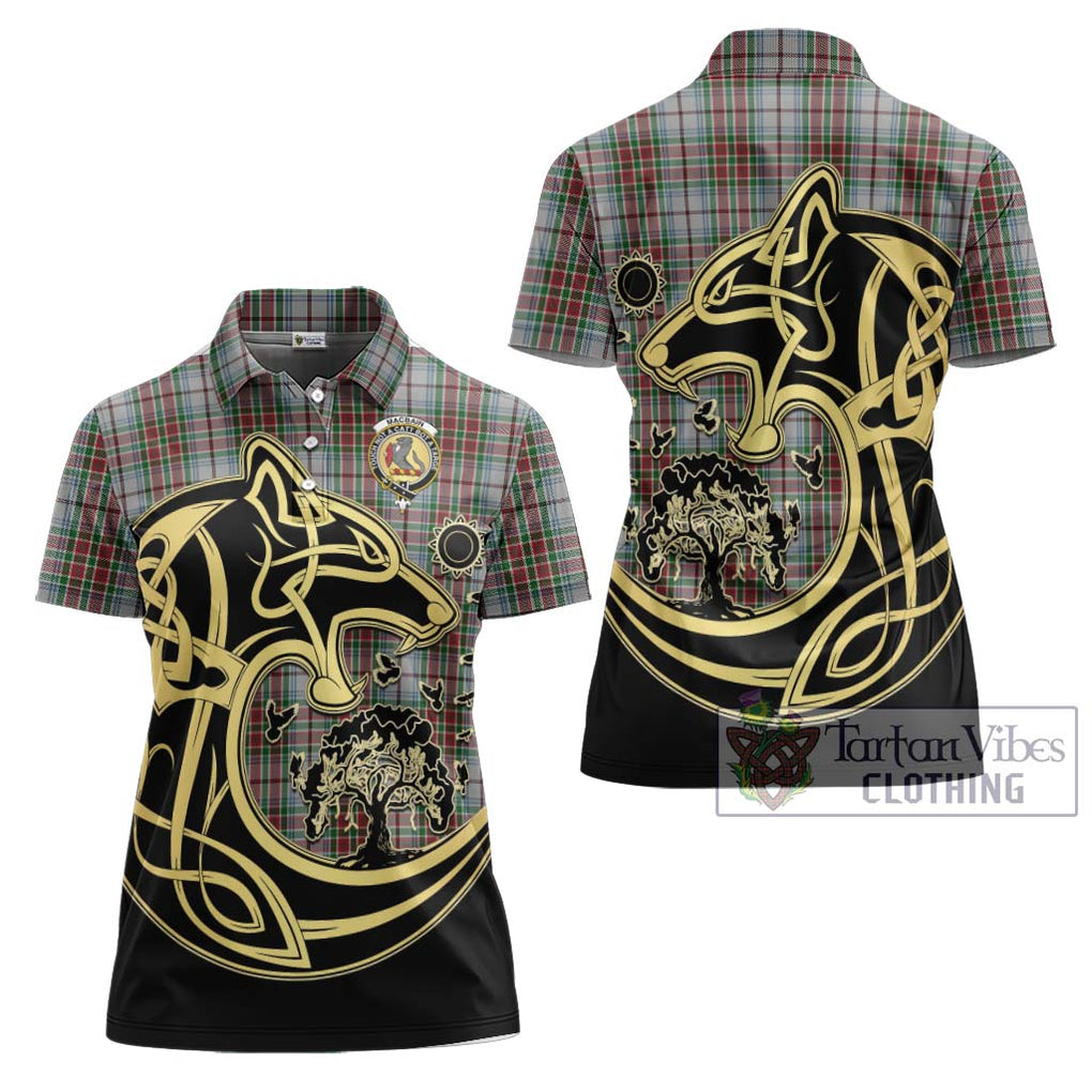 MacBain Dress Tartan Women's Polo Shirt with Family Crest Celtic Wolf Style Women - Tartanvibesclothing Shop