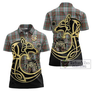 MacBain Dress Tartan Women's Polo Shirt with Family Crest Celtic Wolf Style