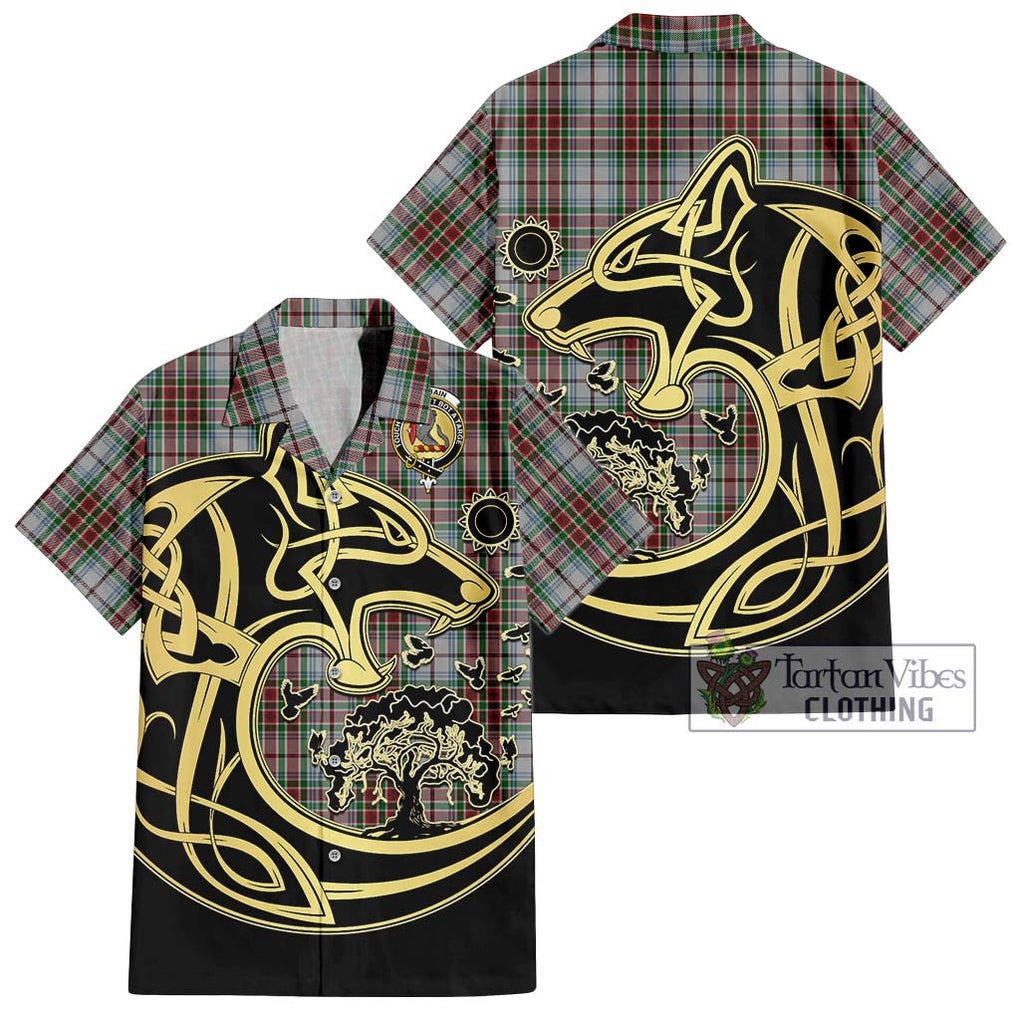 MacBain Dress Tartan Short Sleeve Button Shirt with Family Crest Celtic Wolf Style Kid - Tartan Vibes Clothing