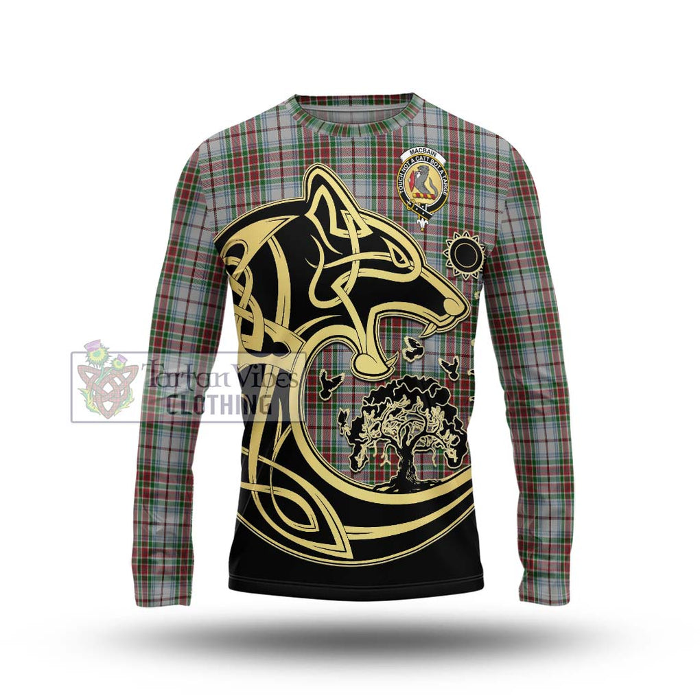 MacBain Dress Tartan Long Sleeve T-Shirt with Family Crest Celtic Wolf Style Unisex - Tartan Vibes Clothing