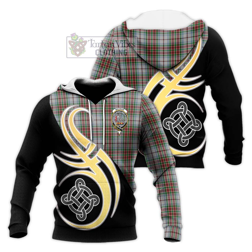 Tartan Vibes Clothing MacBain Dress Tartan Knitted Hoodie with Family Crest and Celtic Symbol Style