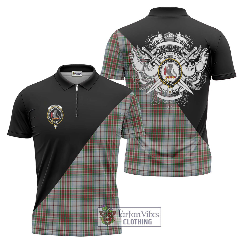 MacBain Dress Tartan Zipper Polo Shirt with Family Crest and Military Logo Style Unisex - Tartanvibesclothing Shop