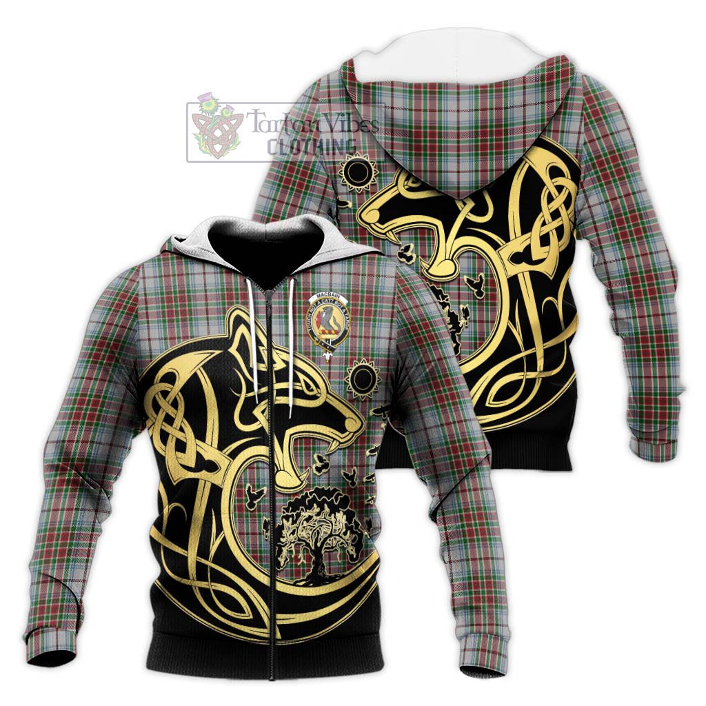 Tartan Vibes Clothing MacBain Dress Tartan Knitted Hoodie with Family Crest Celtic Wolf Style