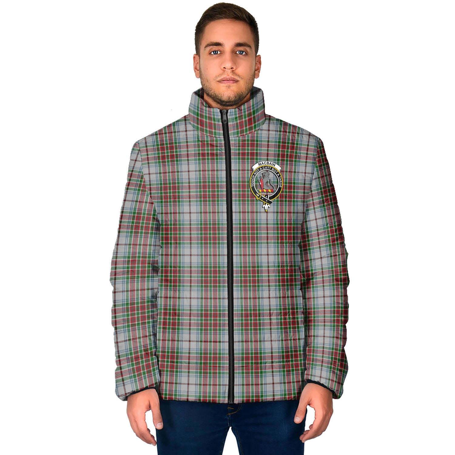 MacBain Dress Tartan Padded Jacket with Family Crest - Tartan Vibes Clothing