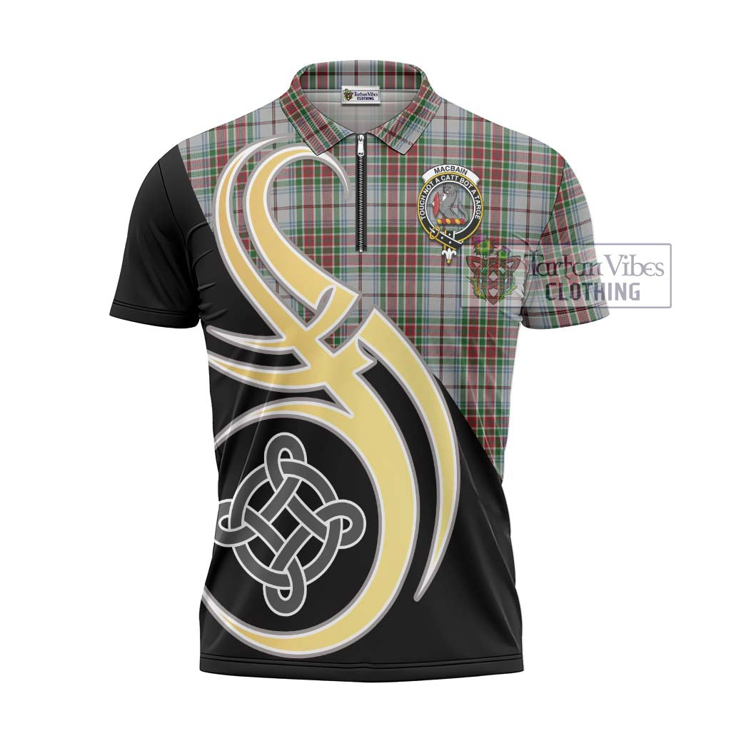 Tartan Vibes Clothing MacBain Dress Tartan Zipper Polo Shirt with Family Crest and Celtic Symbol Style