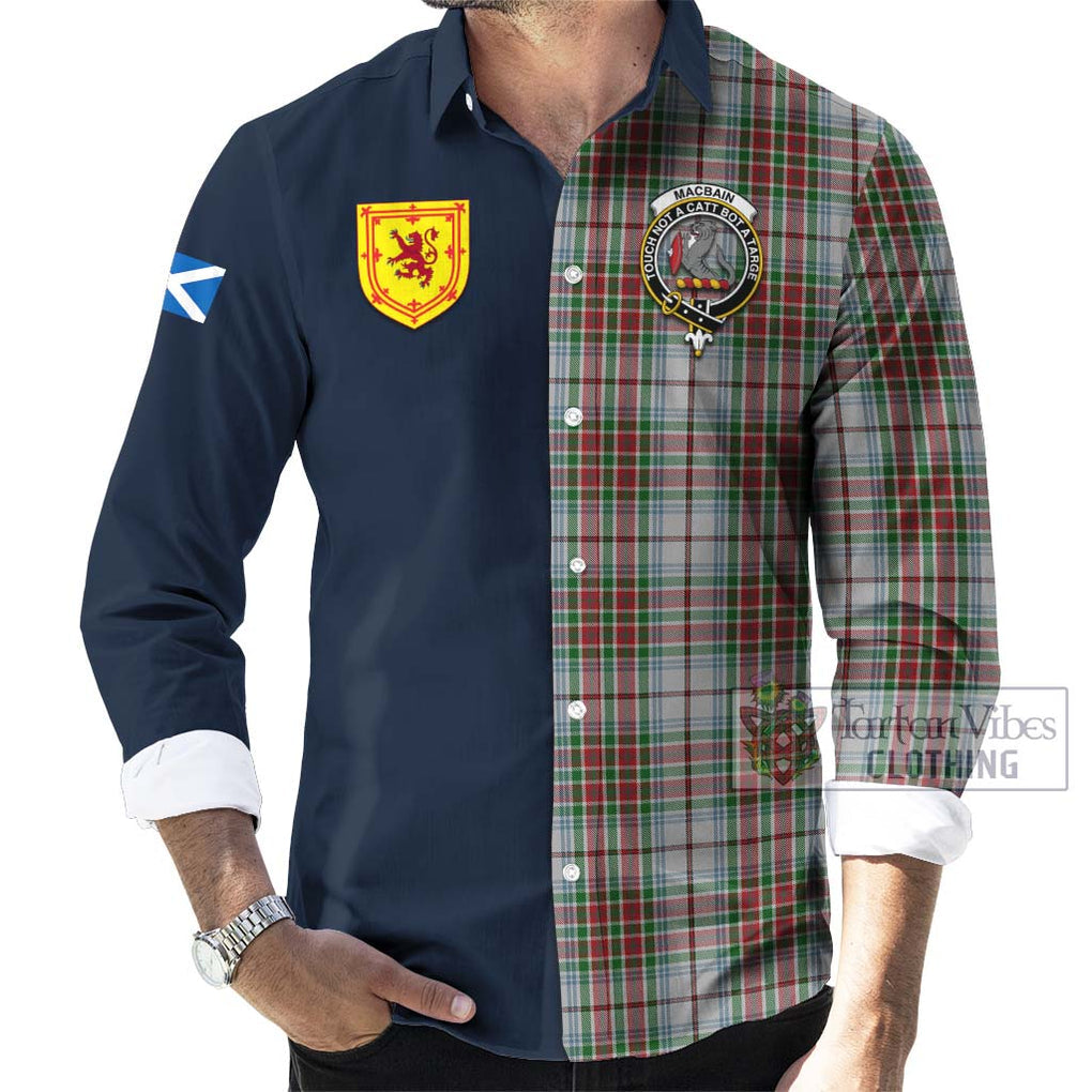 Tartan Vibes Clothing MacBain Dress Tartan Long Sleeve Button Shirt with Scottish Lion Royal Arm Half Style