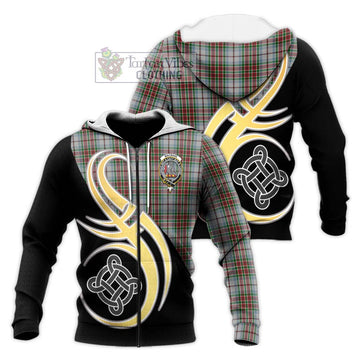MacBain Dress Tartan Knitted Hoodie with Family Crest and Celtic Symbol Style