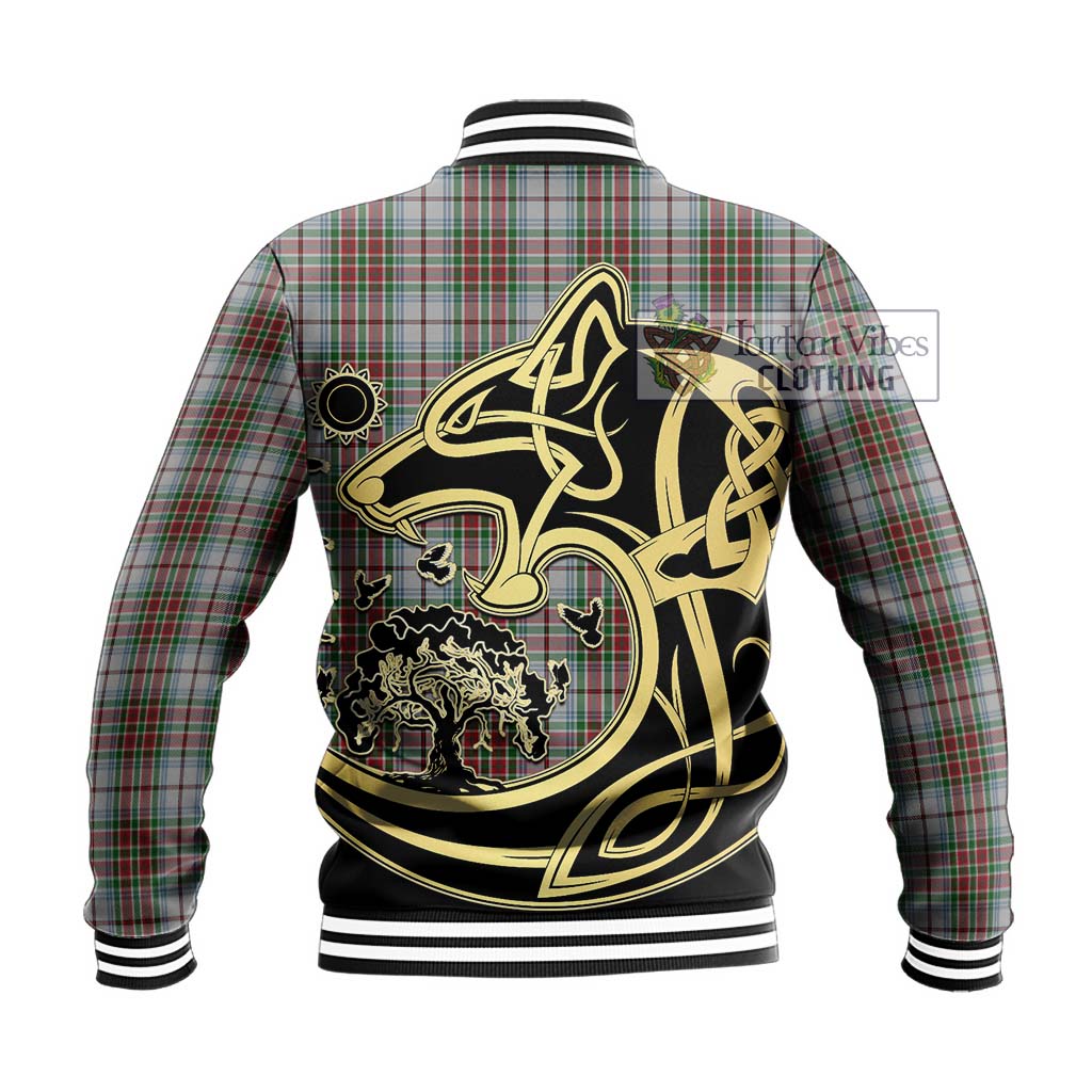 Tartan Vibes Clothing MacBain Dress Tartan Baseball Jacket with Family Crest Celtic Wolf Style
