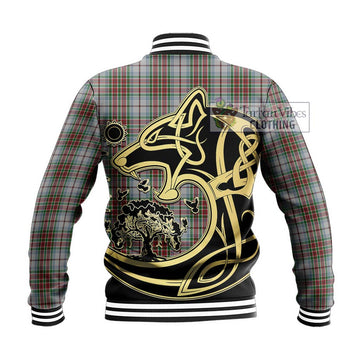 MacBain Dress Tartan Baseball Jacket with Family Crest Celtic Wolf Style
