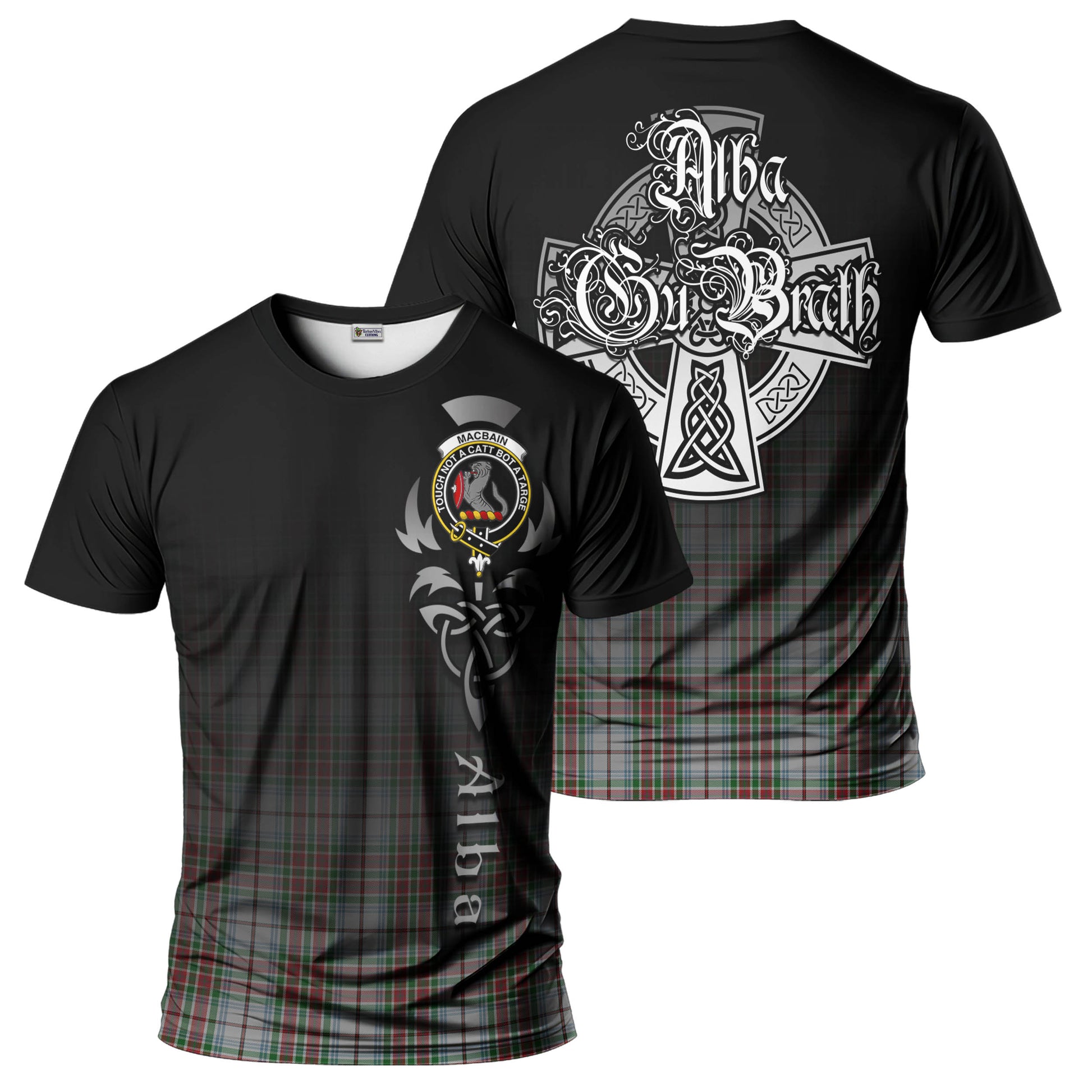 Tartan Vibes Clothing MacBain Dress Tartan T-Shirt Featuring Alba Gu Brath Family Crest Celtic Inspired