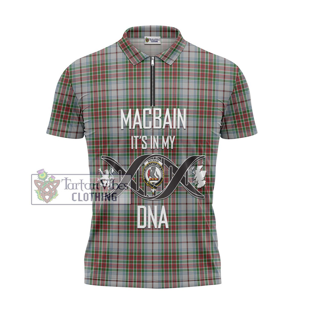 MacBain Dress Tartan Zipper Polo Shirt with Family Crest DNA In Me Style - Tartanvibesclothing Shop