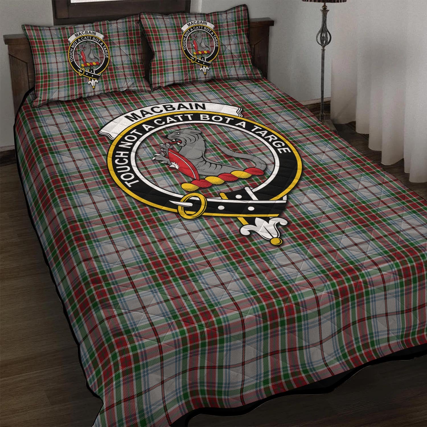 MacBain Dress Tartan Quilt Bed Set with Family Crest - Tartanvibesclothing