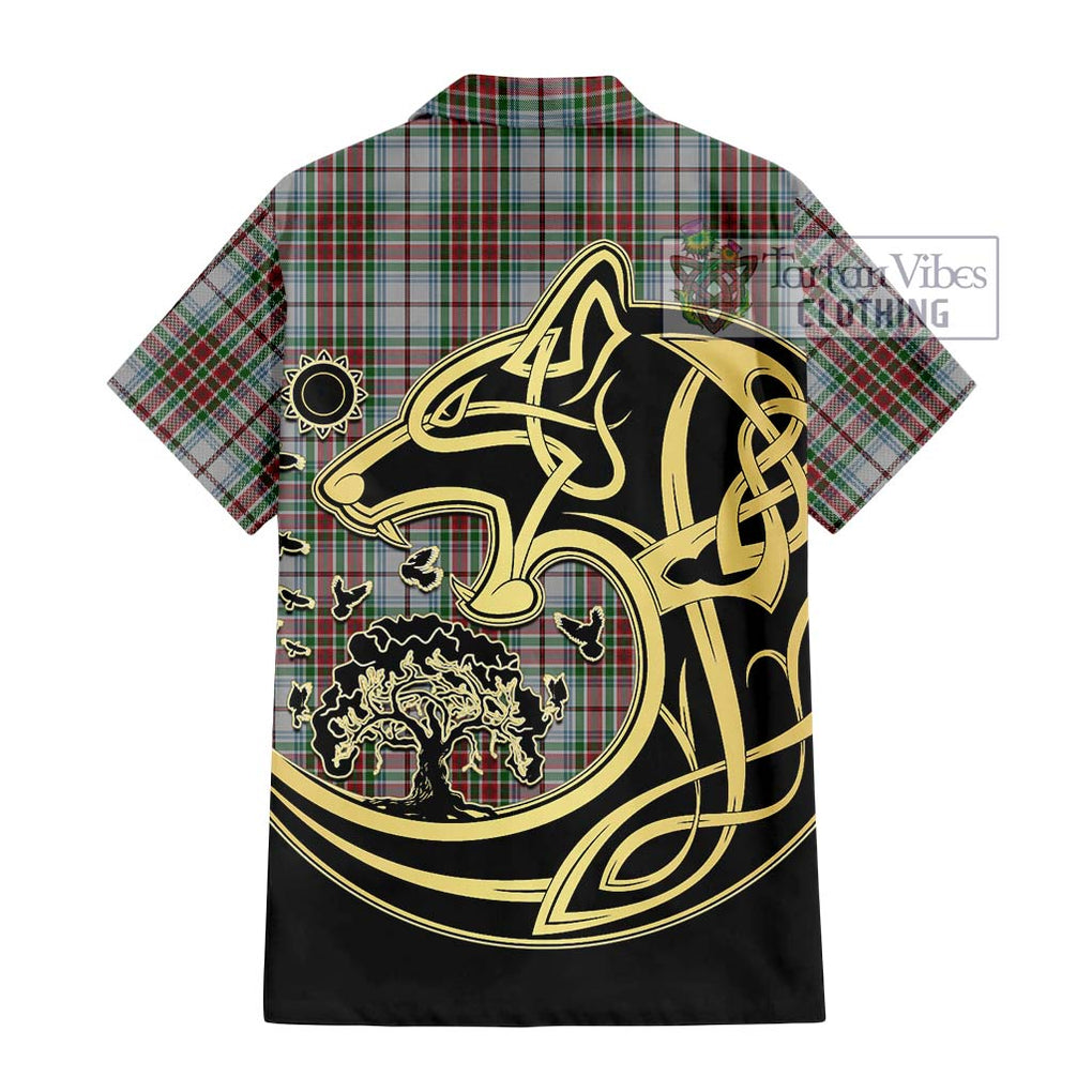 MacBain Dress Tartan Short Sleeve Button Shirt with Family Crest Celtic Wolf Style - Tartan Vibes Clothing