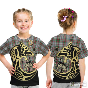 MacBain Dress Tartan Kid T-Shirt with Family Crest Celtic Wolf Style