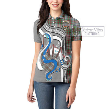 MacBain Dress Tartan Women's Polo Shirt with Epic Bagpipe Style