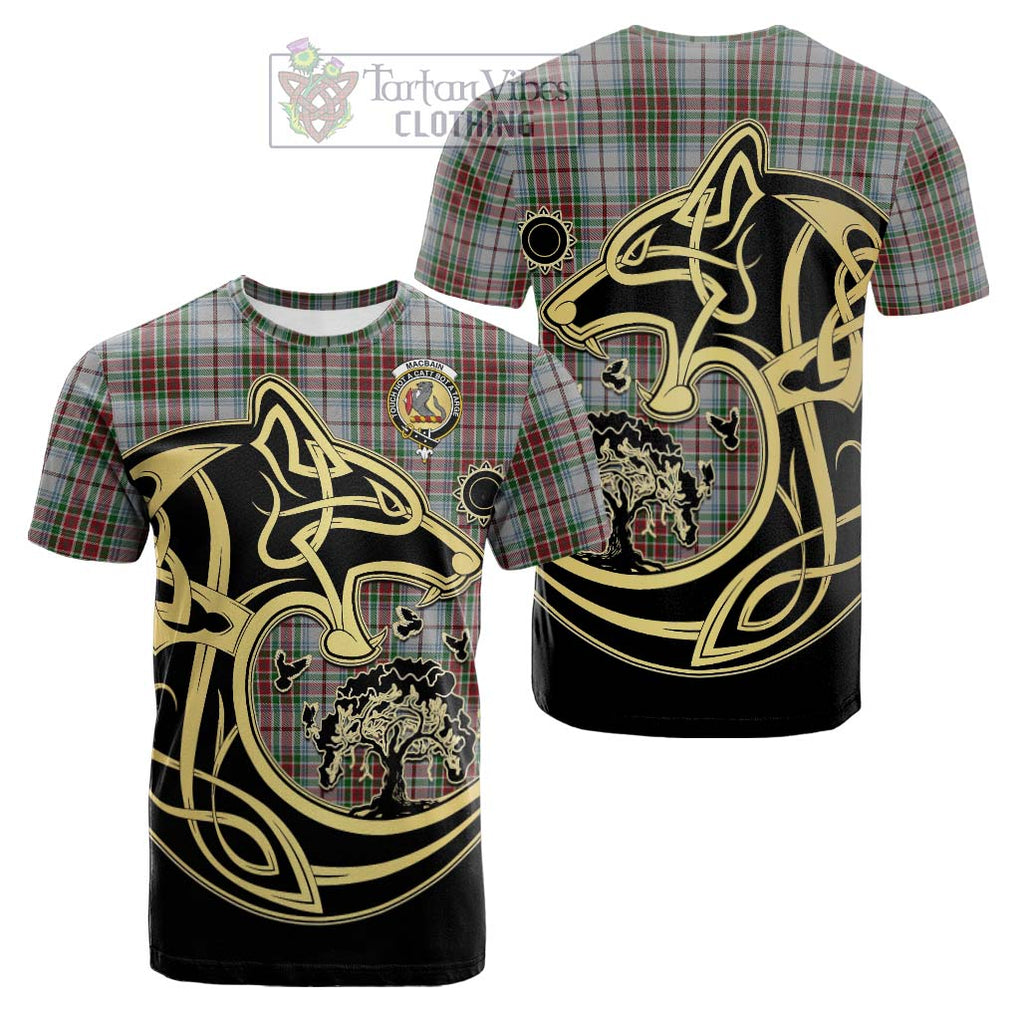 Tartan Vibes Clothing MacBain Dress Tartan Cotton T-shirt with Family Crest Celtic Wolf Style