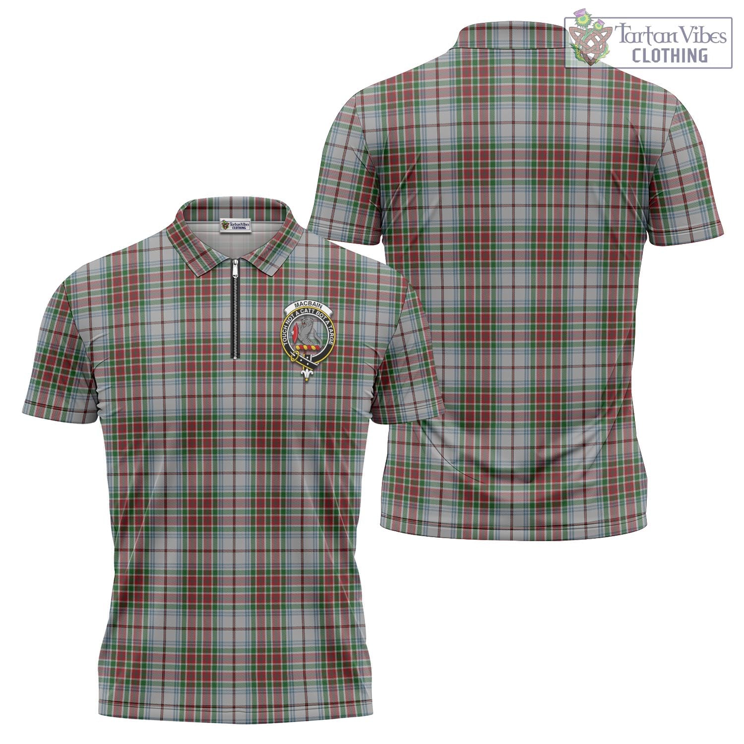 Tartan Vibes Clothing MacBain Dress Tartan Zipper Polo Shirt with Family Crest