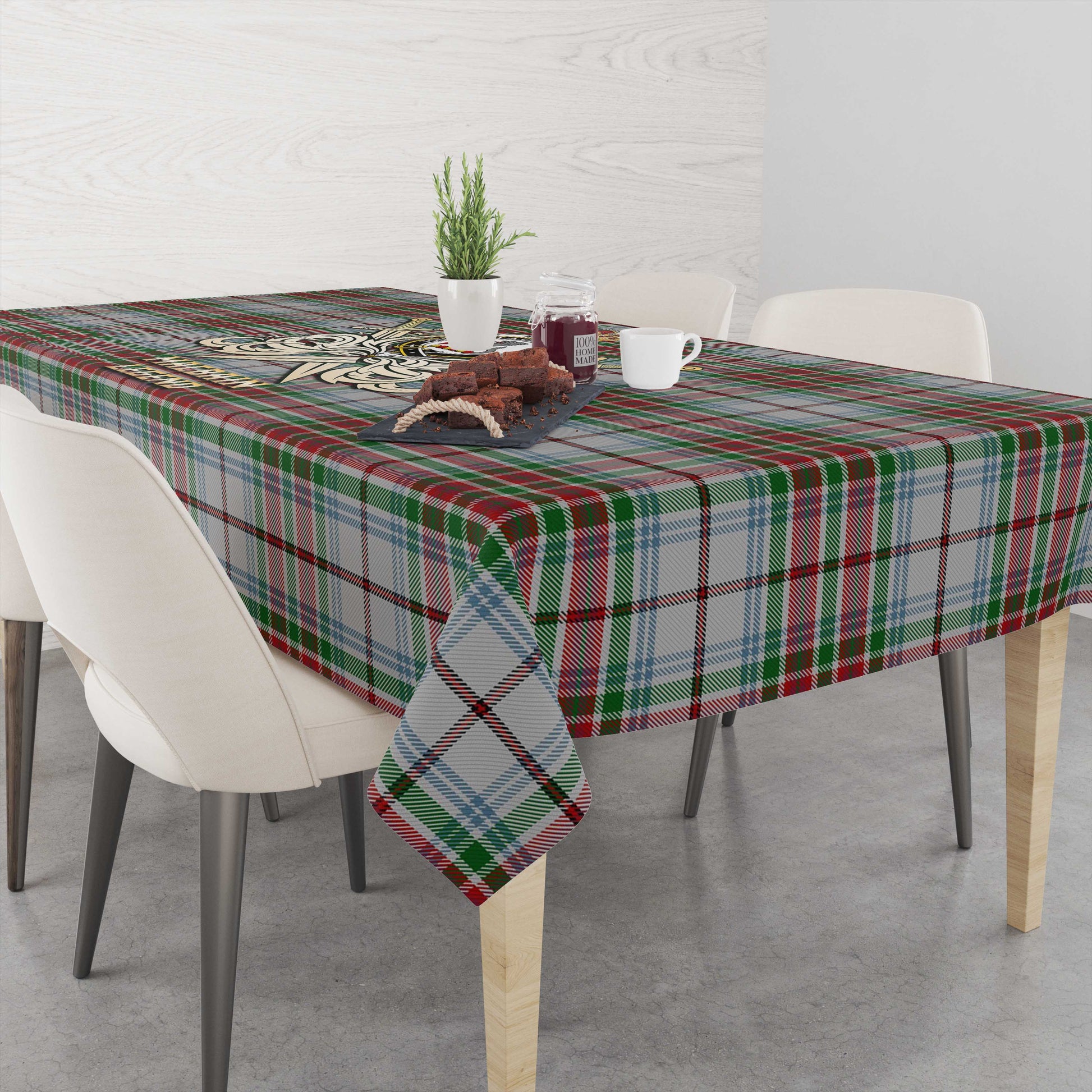 Tartan Vibes Clothing MacBain Dress Tartan Tablecloth with Clan Crest and the Golden Sword of Courageous Legacy