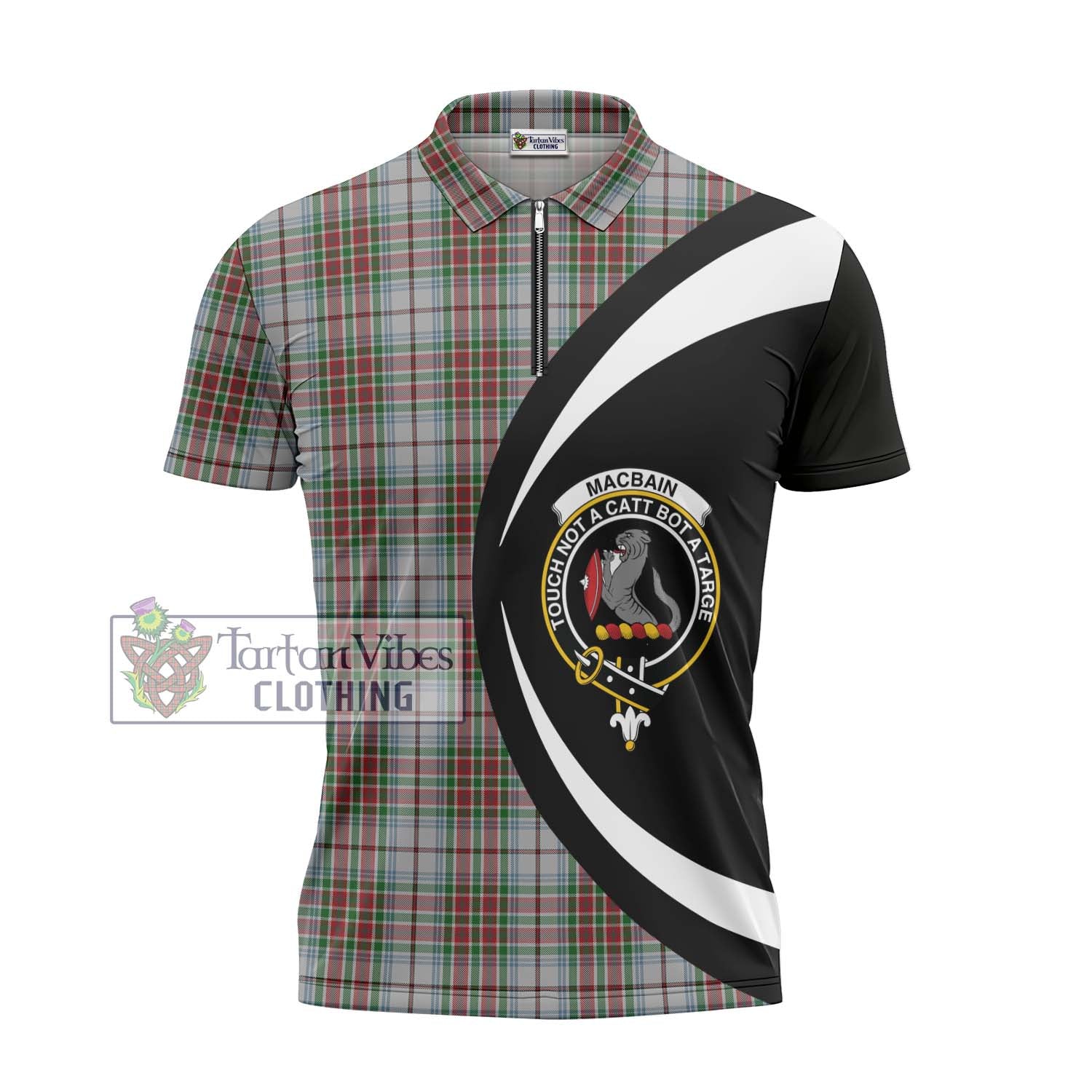 Tartan Vibes Clothing MacBain Dress Tartan Zipper Polo Shirt with Family Crest Circle Style