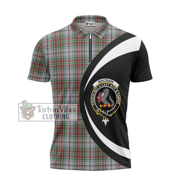 MacBain Dress Tartan Zipper Polo Shirt with Family Crest Circle Style