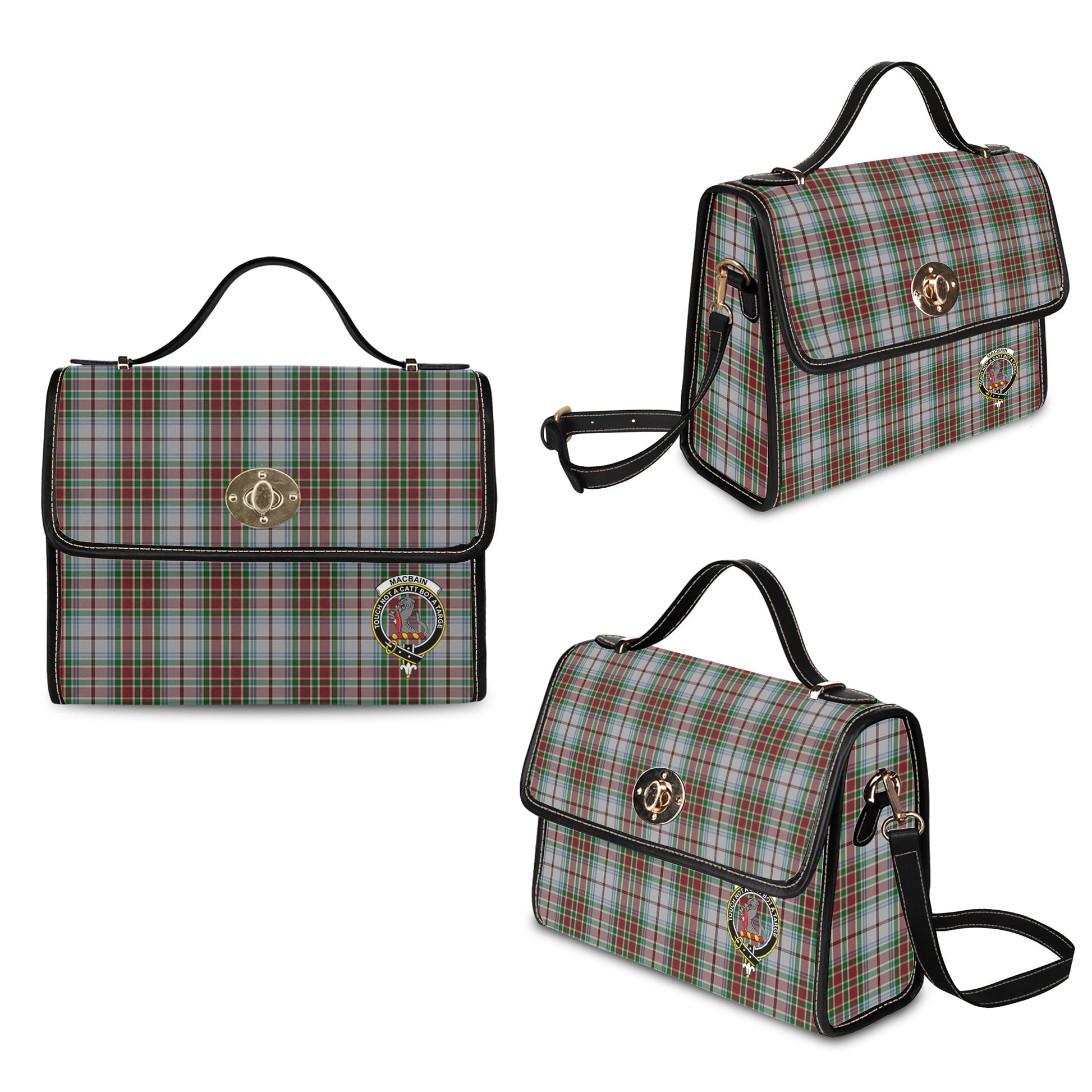 macbain-dress-tartan-leather-strap-waterproof-canvas-bag-with-family-crest