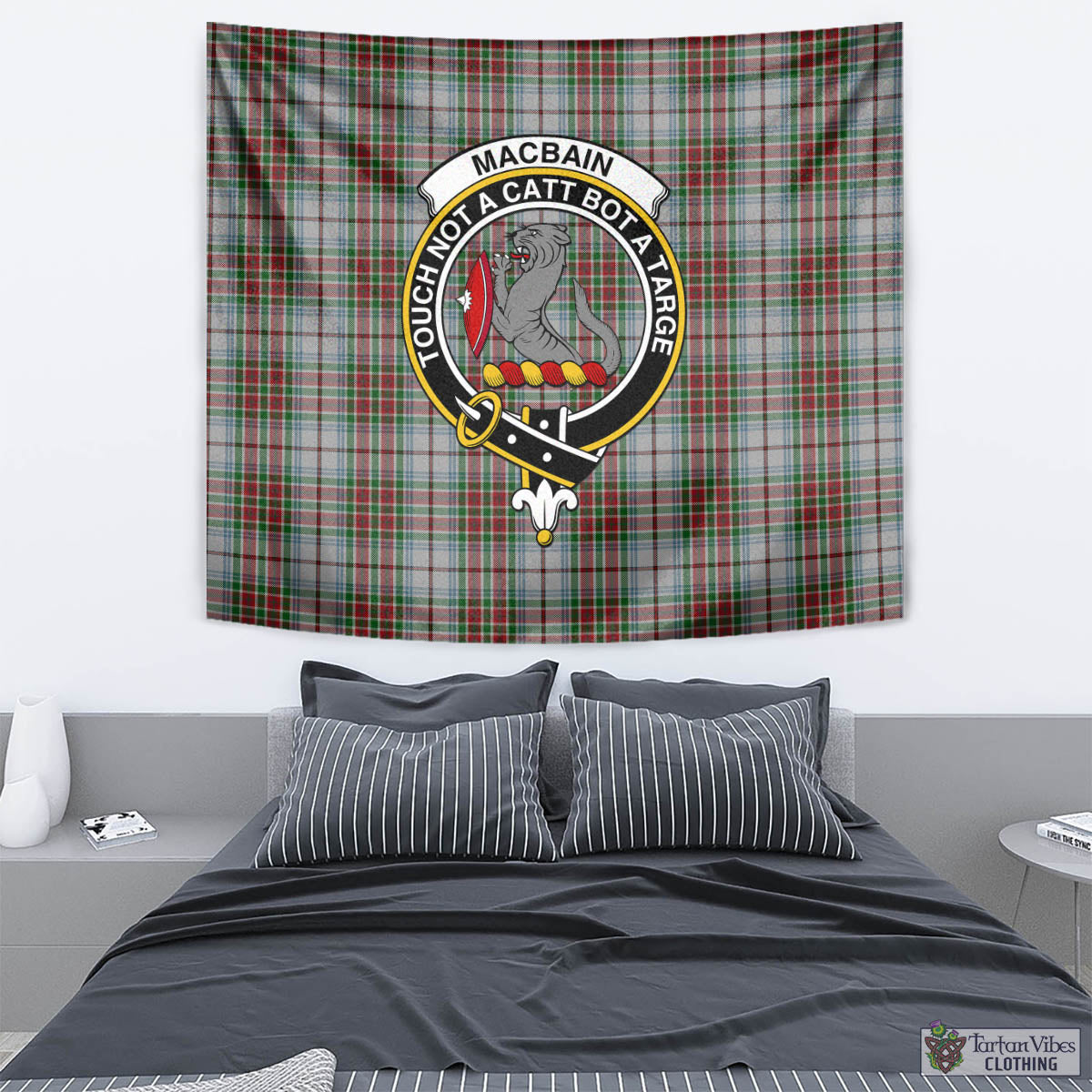 Tartan Vibes Clothing MacBain Dress Tartan Tapestry Wall Hanging and Home Decor for Room with Family Crest