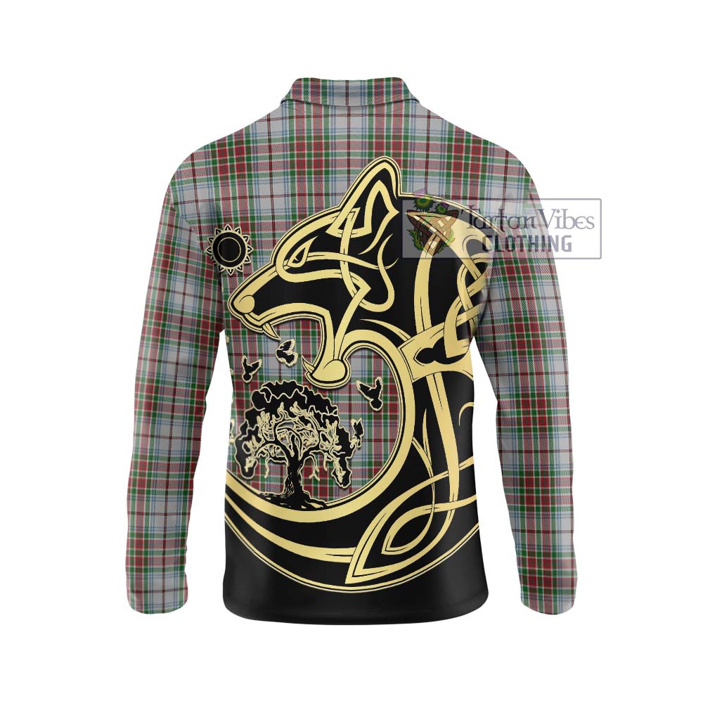 MacBain Dress Tartan Long Sleeve Polo Shirt with Family Crest Celtic Wolf Style - Tartanvibesclothing Shop