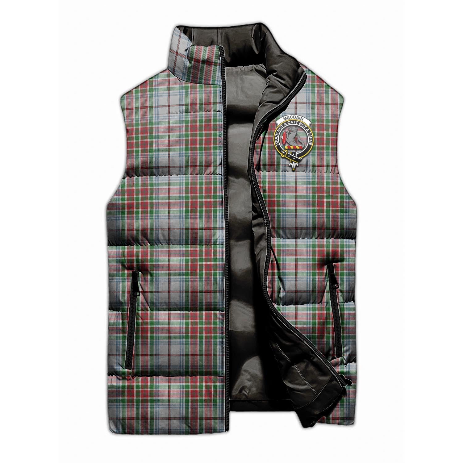 MacBain Dress Tartan Sleeveless Puffer Jacket with Family Crest - Tartanvibesclothing