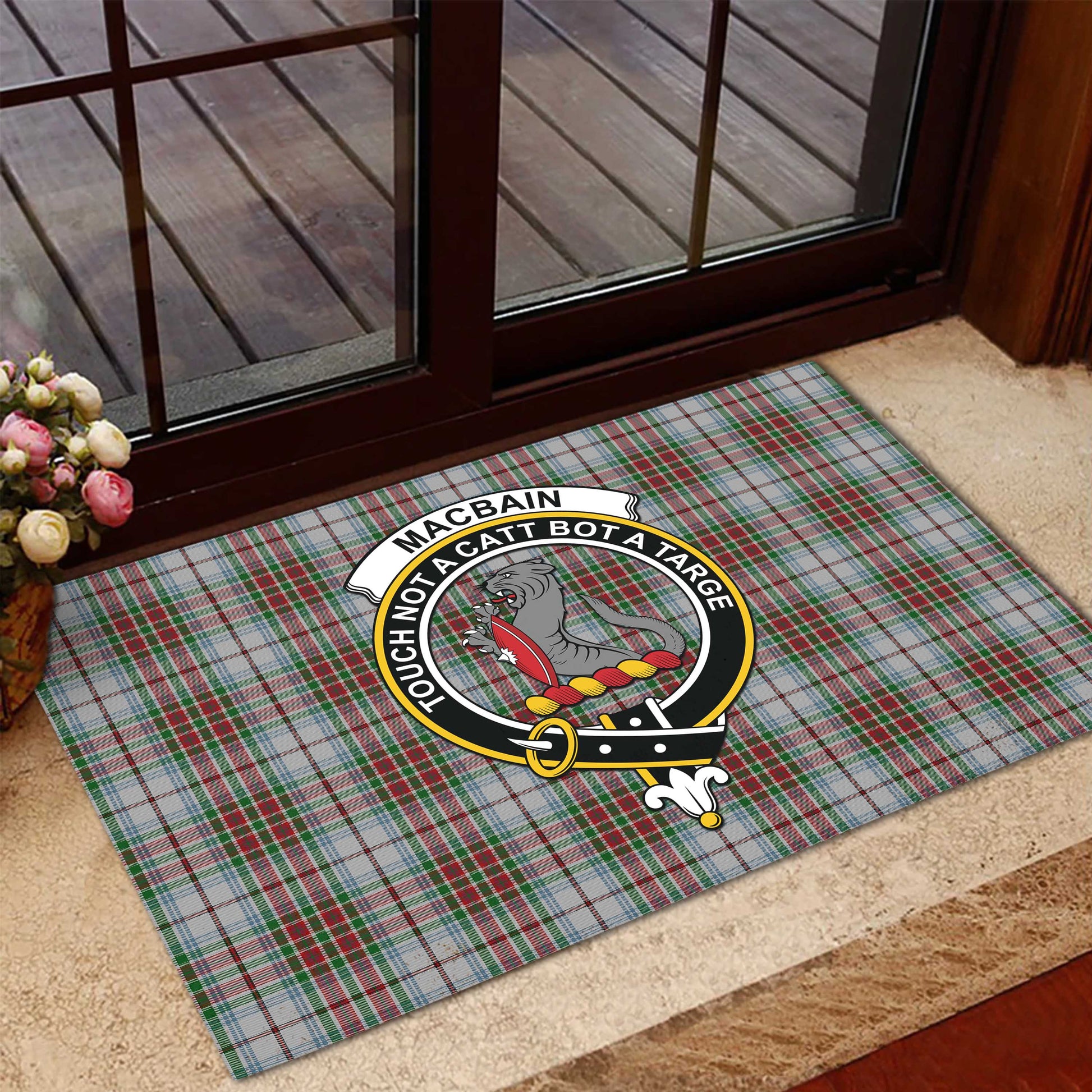 MacBain Dress Tartan Door Mat with Family Crest - Tartanvibesclothing