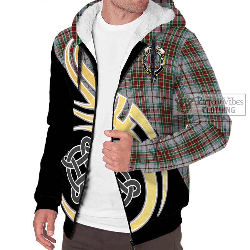 MacBain Dress Tartan Sherpa Hoodie with Family Crest and Celtic Symbol Style - Tartan Vibes Clothing