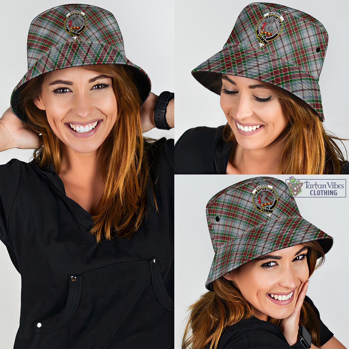 Tartan Vibes Clothing MacBain Dress Tartan Bucket Hat with Family Crest