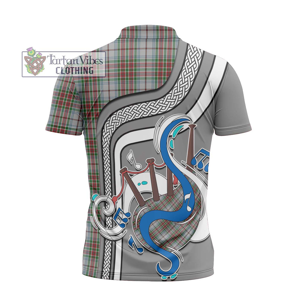 MacBain Dress Tartan Zipper Polo Shirt with Epic Bagpipe Style - Tartanvibesclothing Shop