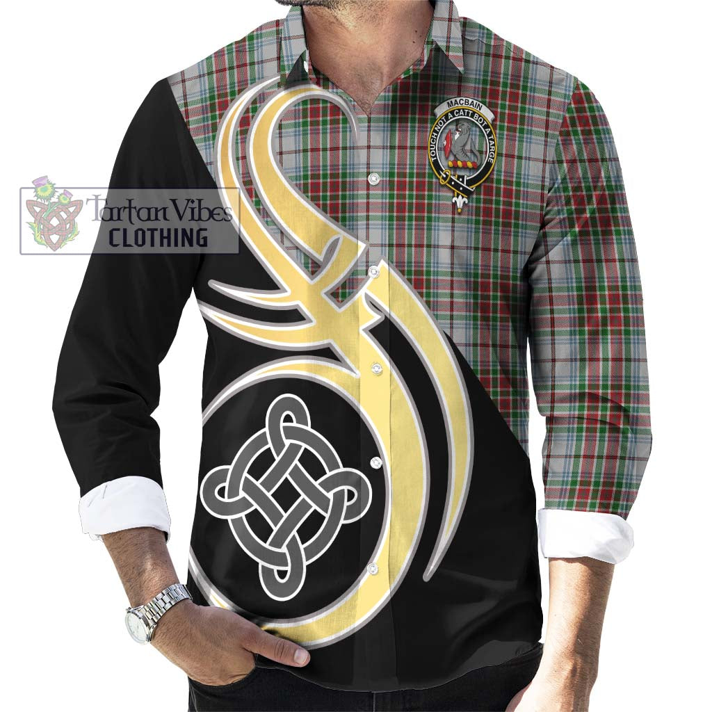 MacBain Dress Tartan Long Sleeve Button Shirt with Family Crest and Celtic Symbol Style - Tartan Vibes Clothing