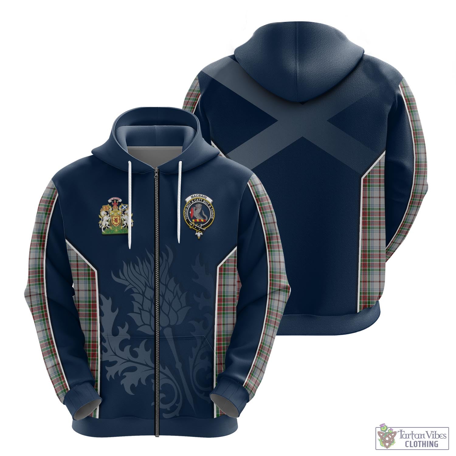 Tartan Vibes Clothing MacBain Dress Tartan Hoodie with Family Crest and Scottish Thistle Vibes Sport Style