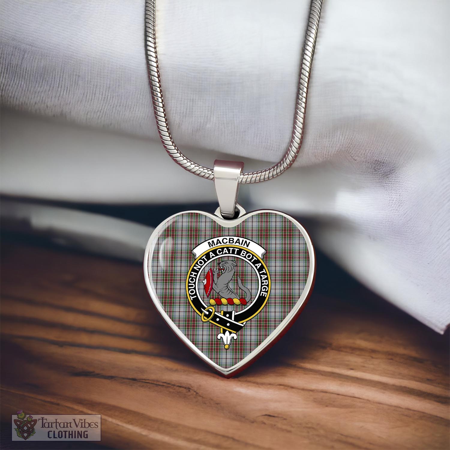 Tartan Vibes Clothing MacBain Dress Tartan Heart Necklace with Family Crest