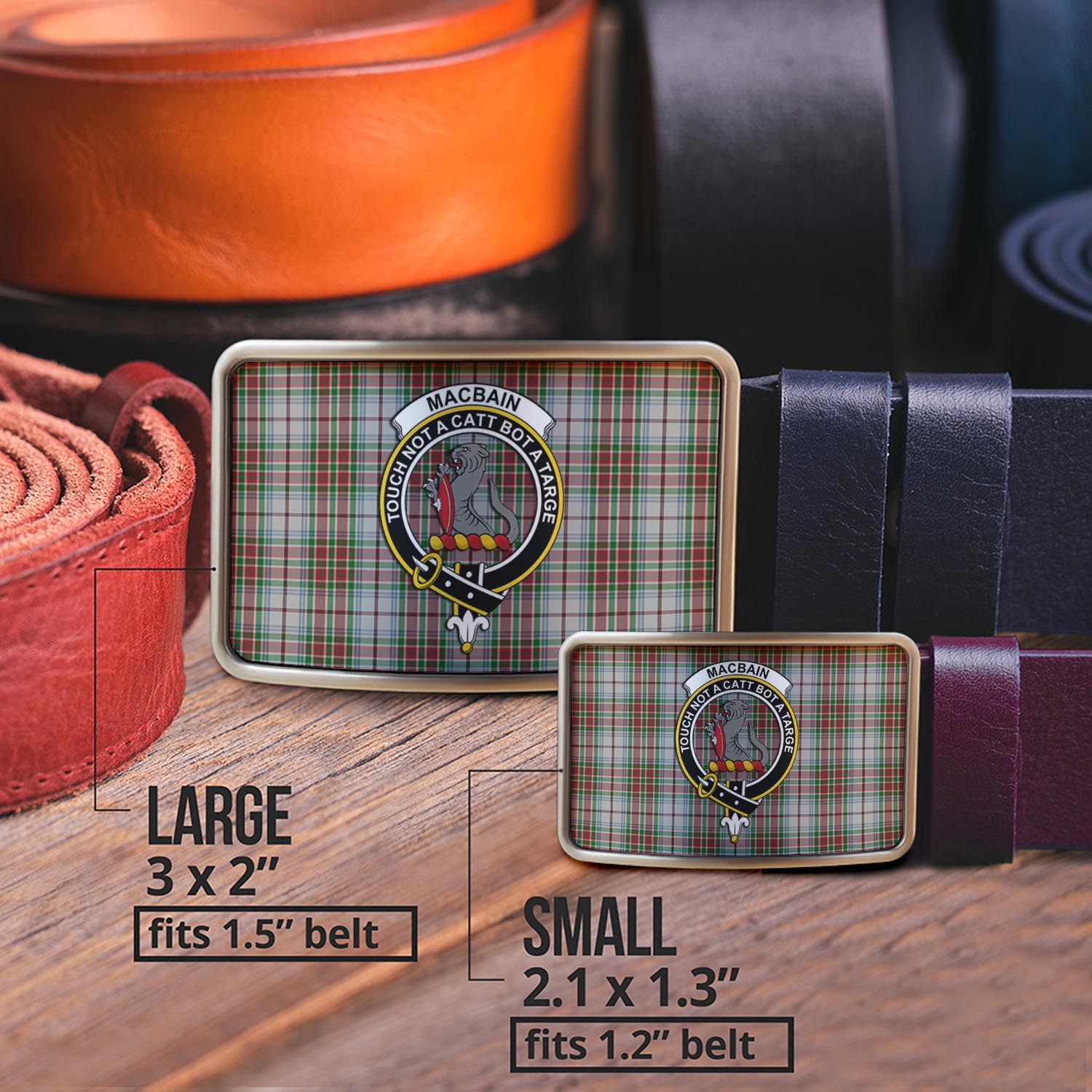 MacBain Dress Tartan Belt Buckles with Family Crest - Tartanvibesclothing