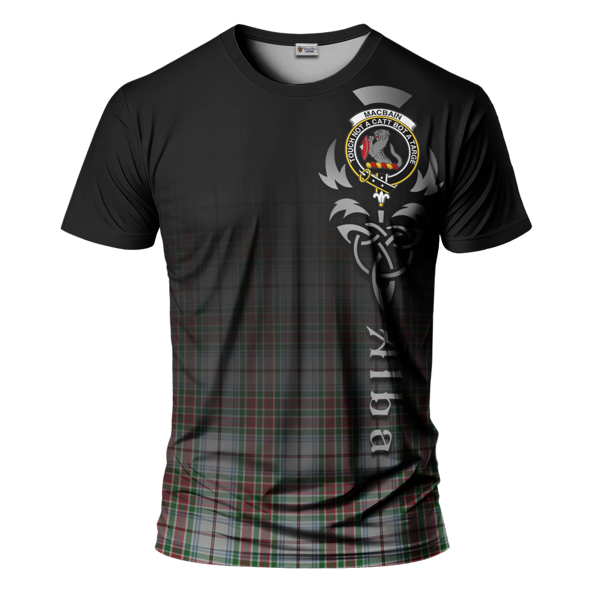 Tartan Vibes Clothing MacBain Dress Tartan T-Shirt Featuring Alba Gu Brath Family Crest Celtic Inspired