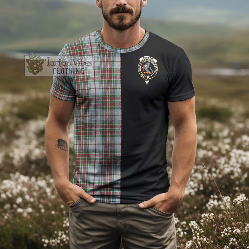 MacBain Dress Tartan T-Shirt with Family Crest and Half Of Me Style - Tartanvibesclothing Shop