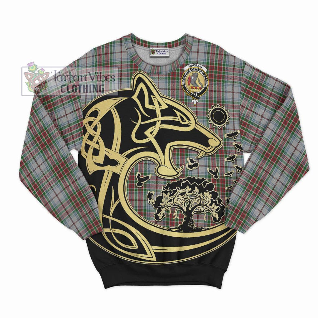 MacBain Dress Tartan Sweatshirt with Family Crest Celtic Wolf Style - Tartan Vibes Clothing