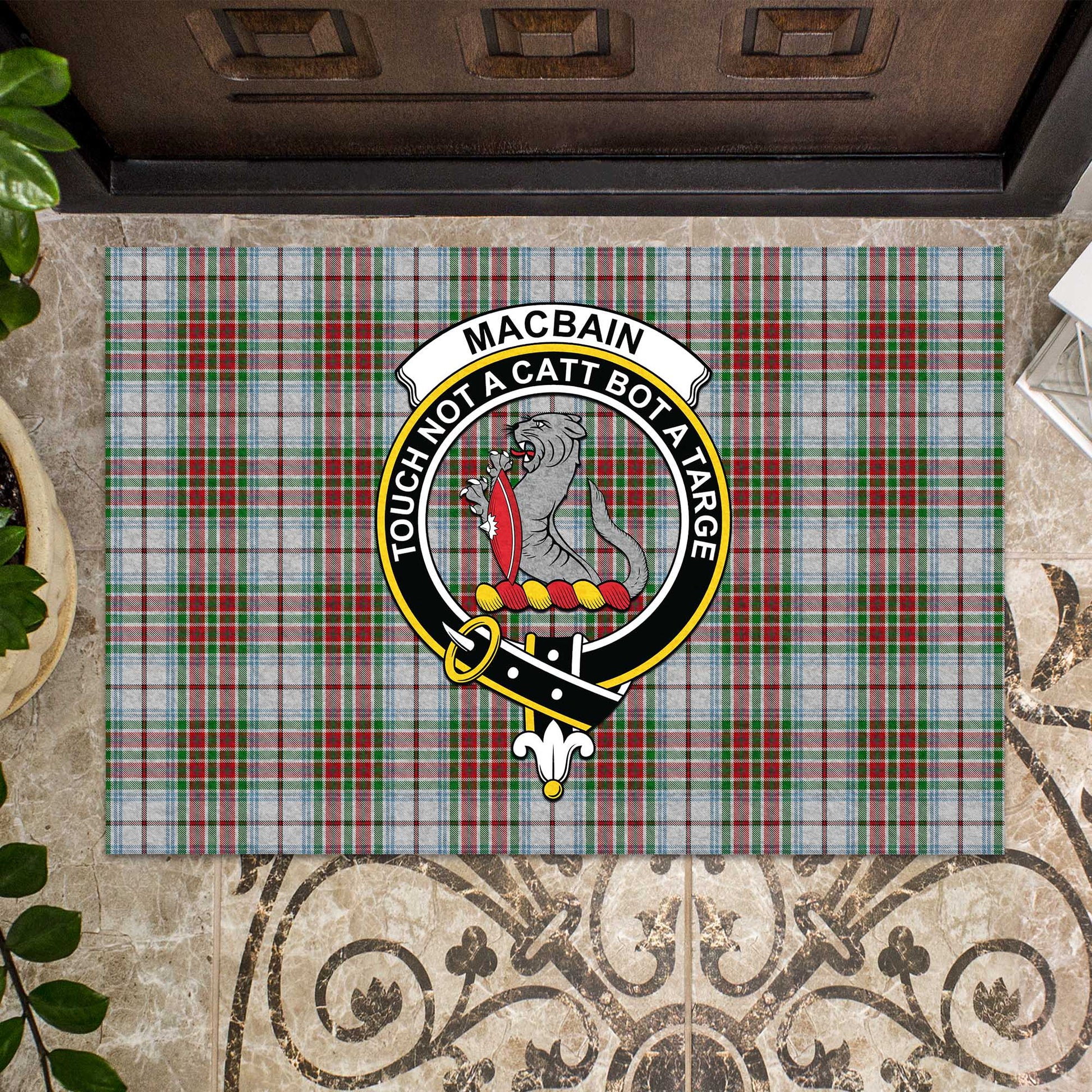 MacBain Dress Tartan Door Mat with Family Crest - Tartanvibesclothing