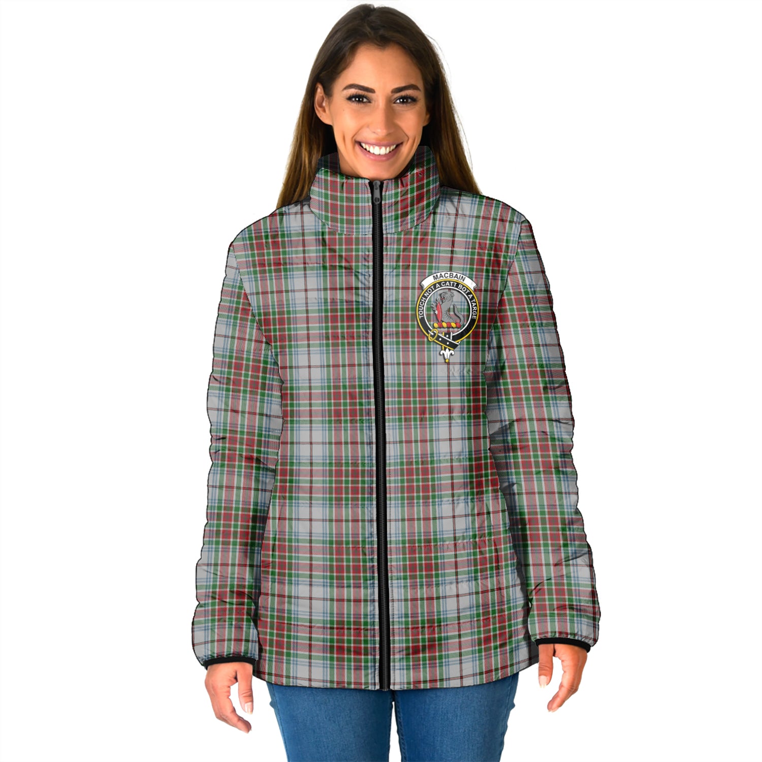 MacBain Dress Tartan Padded Jacket with Family Crest - Tartan Vibes Clothing