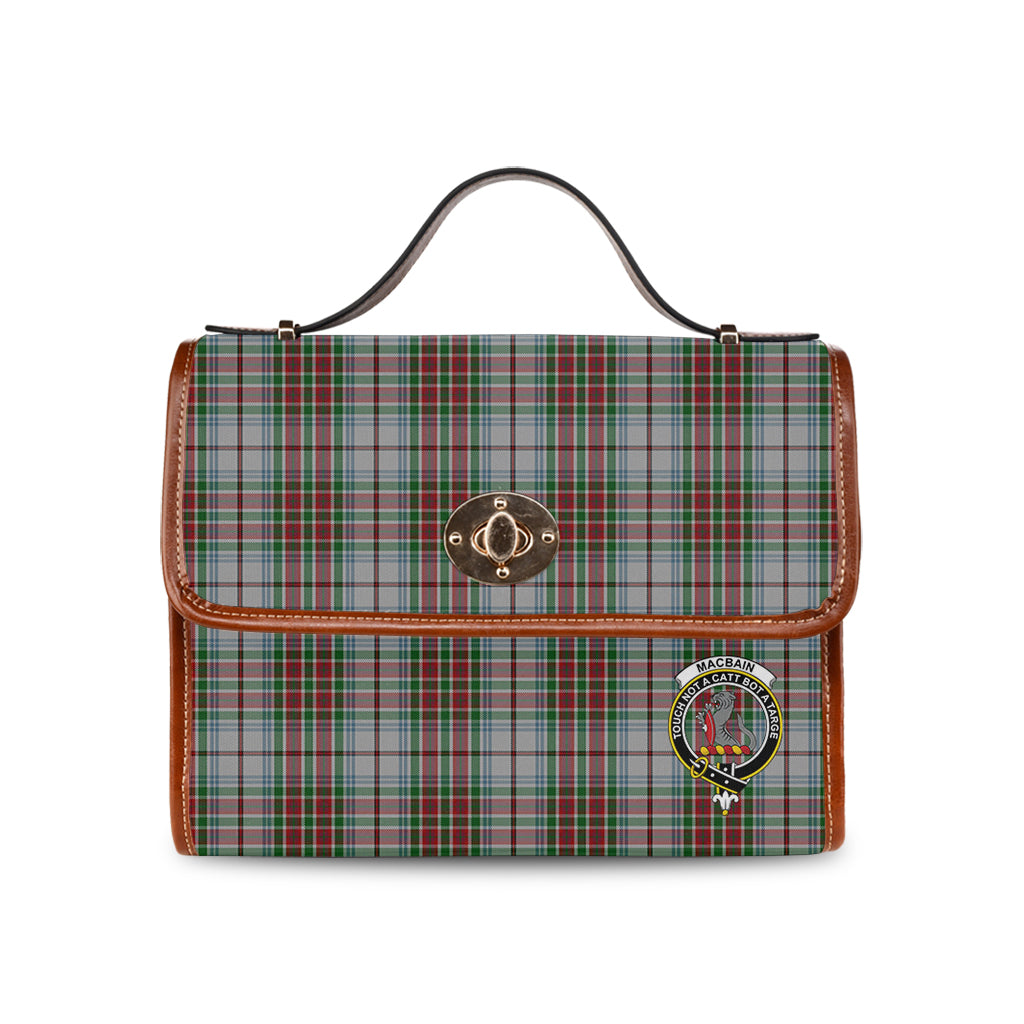 macbain-dress-tartan-leather-strap-waterproof-canvas-bag-with-family-crest