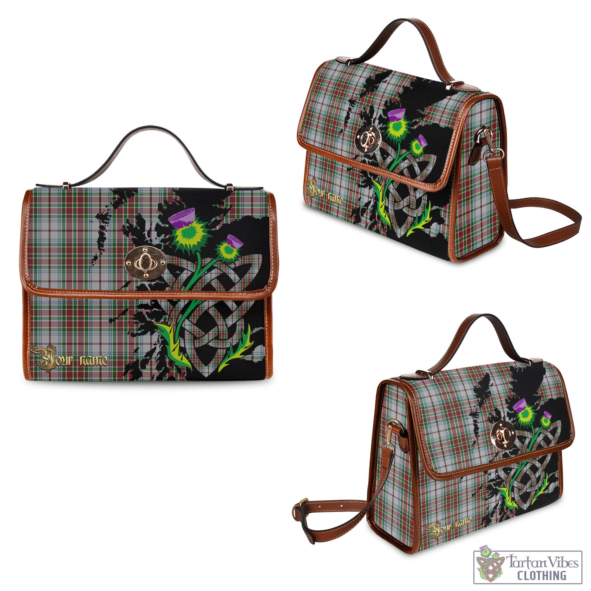 Tartan Vibes Clothing MacBain Dress Tartan Waterproof Canvas Bag with Scotland Map and Thistle Celtic Accents