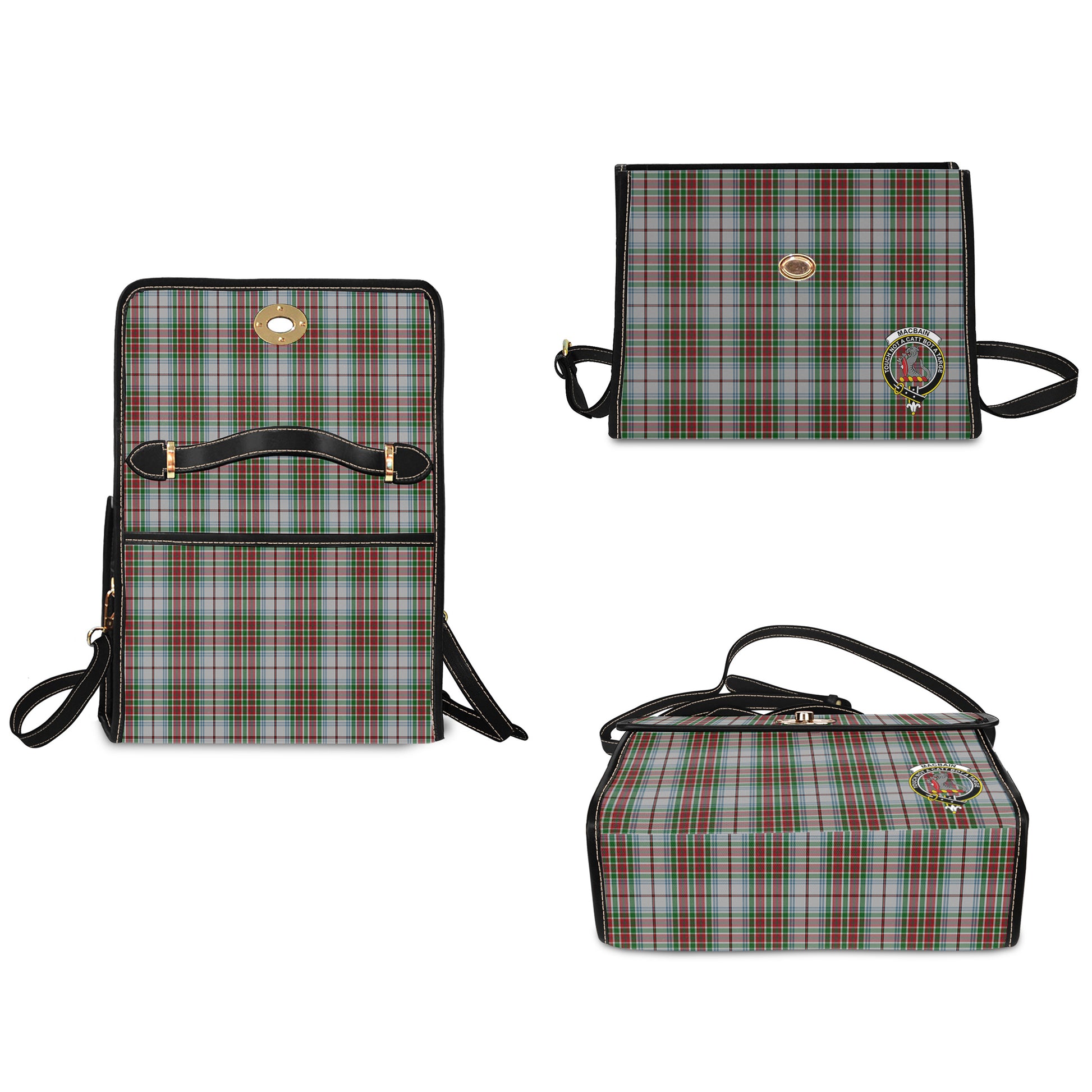 macbain-dress-tartan-leather-strap-waterproof-canvas-bag-with-family-crest