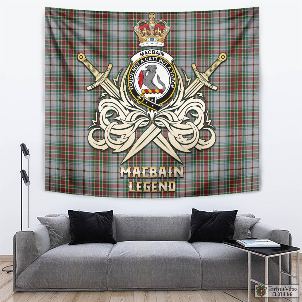 Tartan Vibes Clothing MacBain Dress Tartan Tapestry with Clan Crest and the Golden Sword of Courageous Legacy
