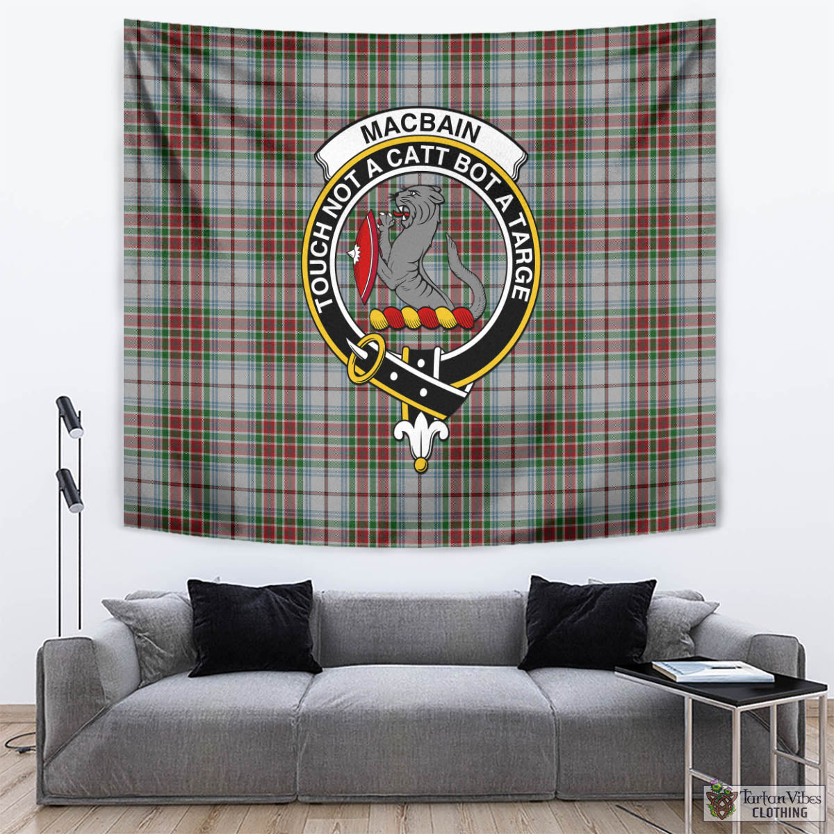 Tartan Vibes Clothing MacBain Dress Tartan Tapestry Wall Hanging and Home Decor for Room with Family Crest